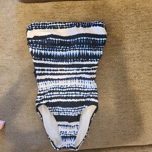 Talbots Blue and Black Strapless One Piece Swimsuit